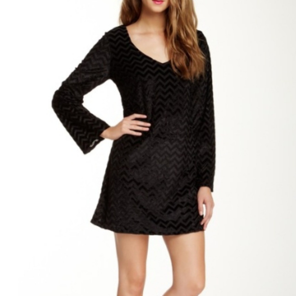 Want & Need sz XS Black Velvet Striped Dress Shift